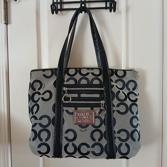 Vintage 2000s Y2K Coach Black +Gray Poppy Shoulder Tote Shoulder Bag - Picture 1 of 8